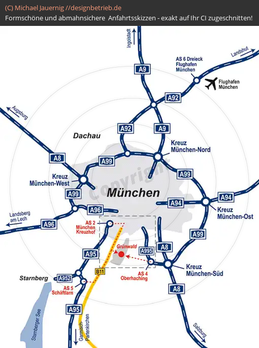 Anfahrtsskizzen erstellen / Wegbeschreibung München (Übersichtskarte Großraum München)   Büro Rickert GmbH (183)
