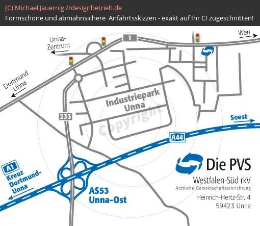Anfahrtsskizzen erstellen / Wegbeschreibung Unna (Übersichtskarte)   PVS Westfalen-Süd rKV (185)