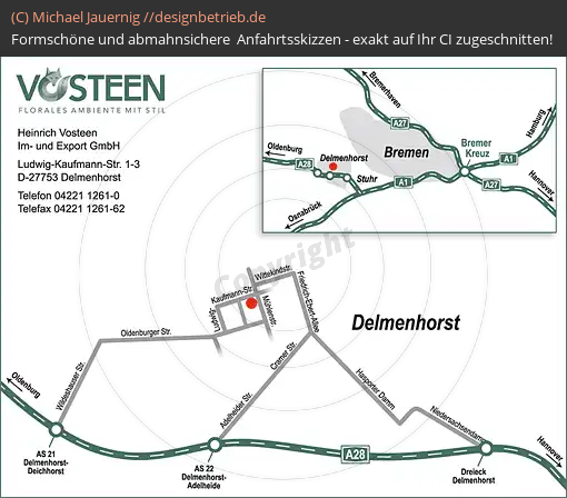 Anfahrtsskizzen erstellen / Wegbeschreibung Delmenhorst   Heinrich Vosteen Im- und Export GmbH (201)