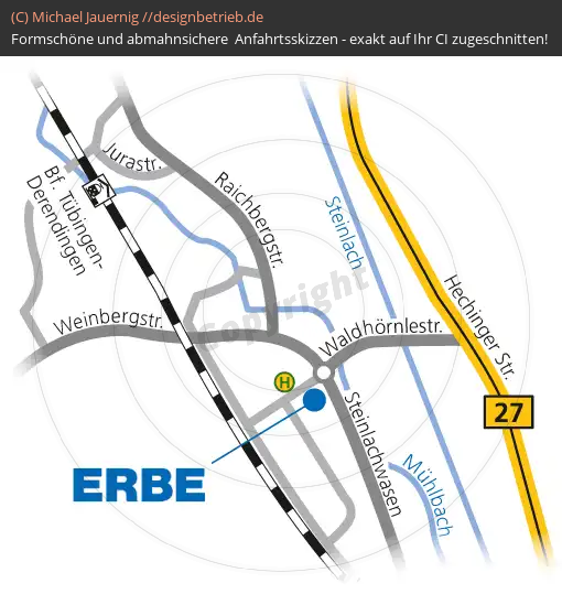 Anfahrtsskizzen erstellen / Wegbeschreibung Tübingen Detailskizze   ERBE Elektromedizin GmbH (211)