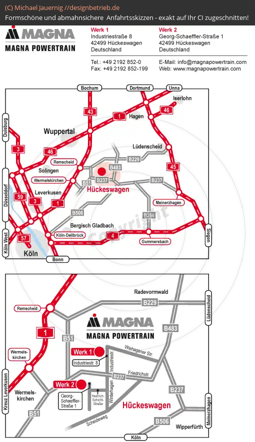 Anfahrtsskizzen erstellen / Wegbeschreibung Hückeswagen (Übersichtskarte und Detailkarte)   MAGNA Powertrain (219)