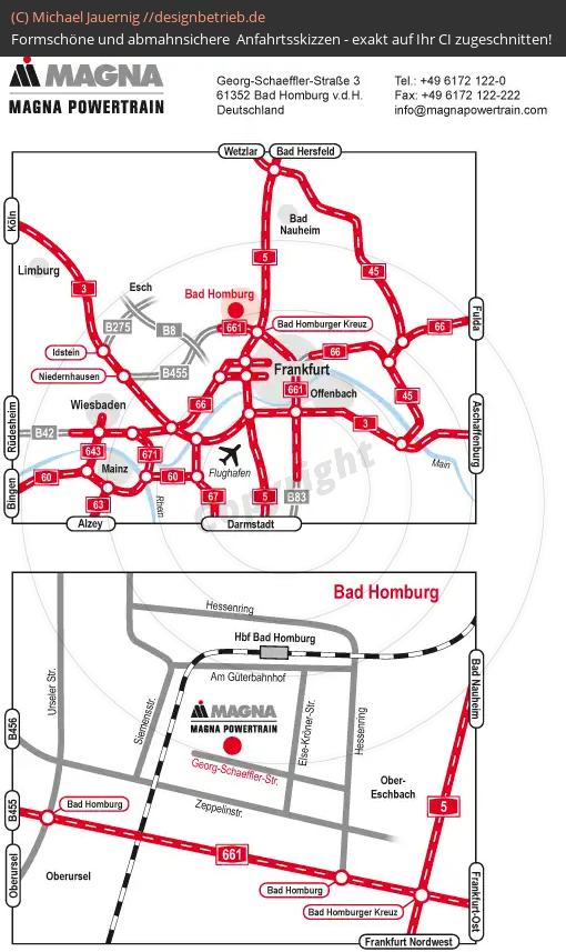 Anfahrtsskizzen erstellen / Wegbeschreibung Bad-Homburg (Übersichtskarte und Detailkarte)   MAGNA Powertrain (221)