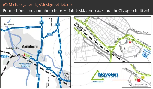 Anfahrtsskizzen erstellen / Wegbeschreibung Mannheim (Übersichtskarte und Detailkarte)   Lummus Novolen Technology GmbH (222)