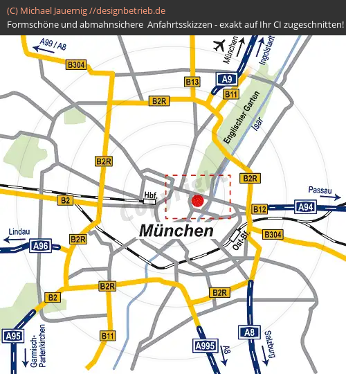 Anfahrtsskizzen erstellen / Wegbeschreibung München (Übersichtskarte)   Büro Rickert (247)