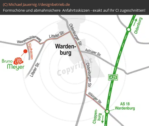 Anfahrtsskizzen erstellen / Wegbeschreibung Wardenburg   Baumschule Bruno Meyer (259)