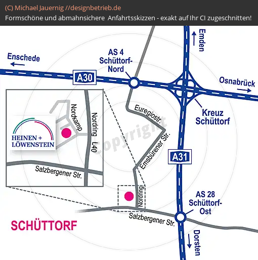 Anfahrtsskizzen erstellen / Wegbeschreibung Schüttorf   Löwenstein Medical GmbH & Co. KG (302)