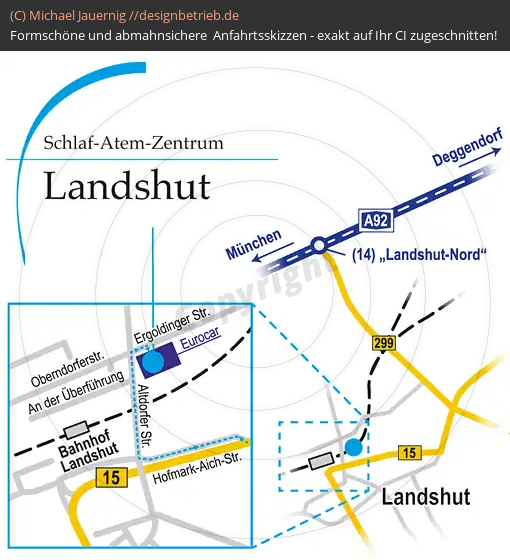 Anfahrtsskizzen erstellen / Wegbeschreibung Landshut   Löwenstein Medical GmbH & Co. KG (321)