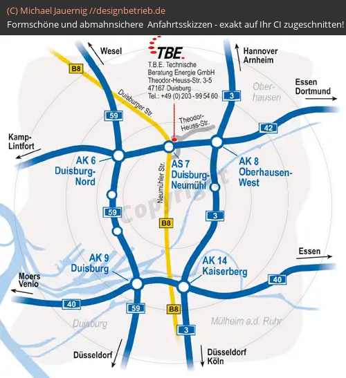 Anfahrtsskizzen erstellen / Wegbeschreibung Duisburg übersicht Autobahndreieck    (33)