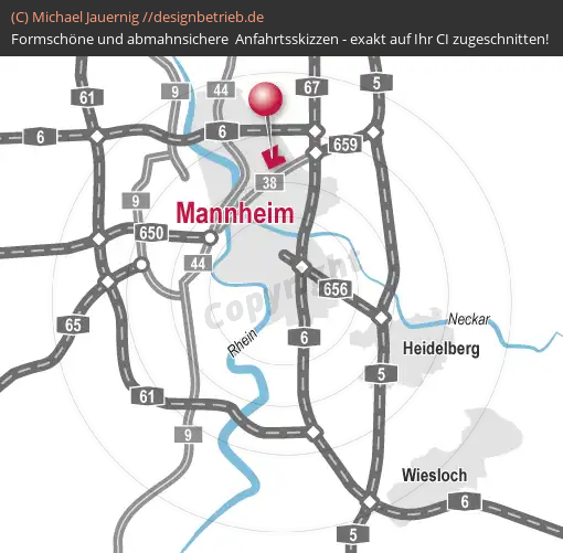 Anfahrtsskizzen erstellen / Wegbeschreibung Mannheim (Übersichtskarte)   ADVICO Partner Rhein-Neckar (347)