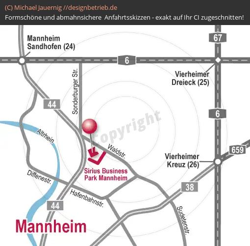 Anfahrtsskizzen erstellen / Wegbeschreibung Mannheim Business Sirius Park (Detailskizze)   ADVICO Partner Rhein-Neckar (349)