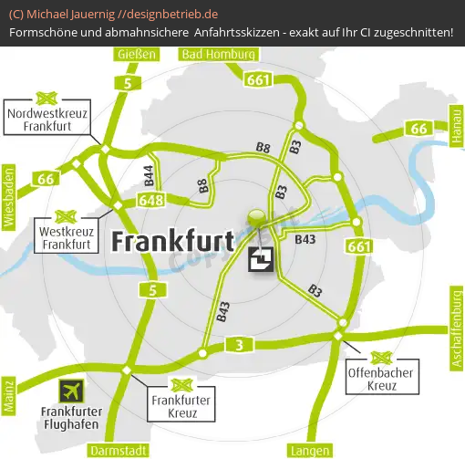 Anfahrtsskizzen erstellen / Wegbeschreibung Frankfurt (Übersichtskarte)   DERAG Living Hotel Frankfurt (359)