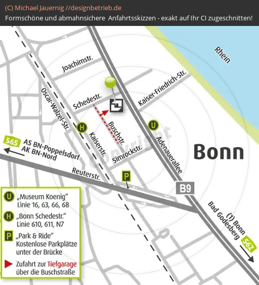 Anfahrtsskizzen erstellen / Wegbeschreibung Bonn Adenauerallee   DERAG Living Hotel Kanzler GmbH (371)