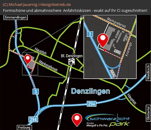 Anfahrtsskizzen erstellen / Wegbeschreibung Denzlingen Markgrafenstraße   Schwarzlichtpark GmbH (402)