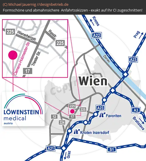 Wegbeschreibung Wien Östereich Löwenstein Medical GmbH & Co. KG (412)