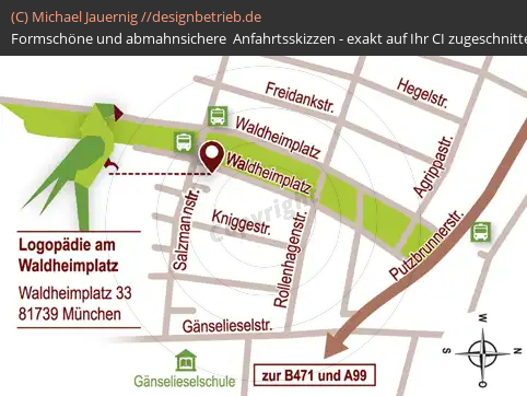 Anfahrtsskizzen erstellen / Wegbeschreibung München Waldheimplatz   Logopädie am Waldheimplatz (417)
