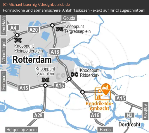 Anfahrtsskizzen erstellen / Wegbeschreibung Hendrik-Ido-Ambacht bei Rotterdam (Niederlande) Übersichtskarte   STILL GmbH (434)