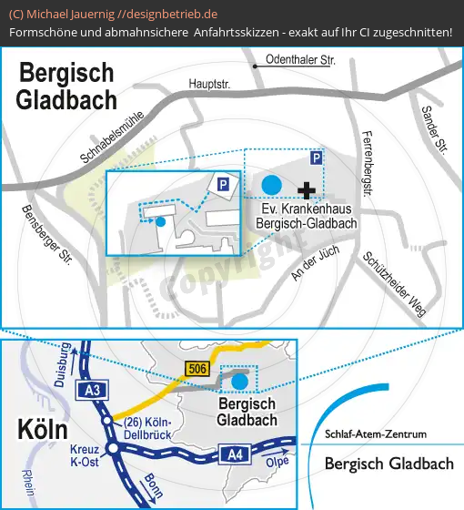 Anfahrtsskizzen erstellen / Wegbeschreibung Bergisch-Gladbach   Schlaf-Atem-Zentrum Löwenstein Medical GmbH & Co. KG (445)