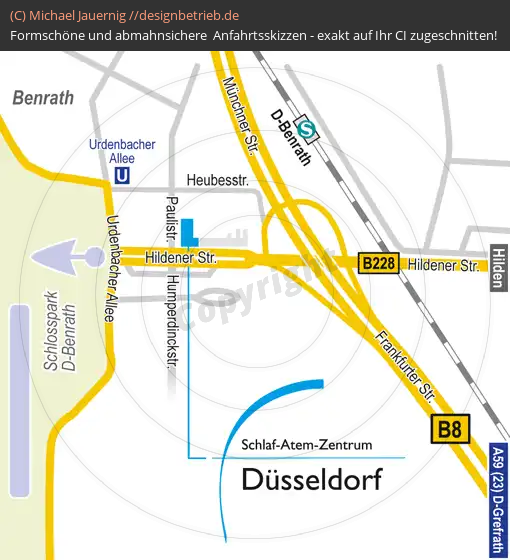 Anfahrtsskizzen erstellen / Wegbeschreibung Düsseldorf Benrath   Schlaf-Atem-Zentrum Löwenstein Medical GmbH & Co. KG (473)