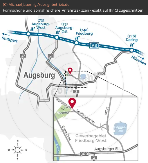 Anfahrtsskizzen erstellen / Wegbeschreibung Augsburg   Kramer Steinmetzbetrieb GmbH (494)