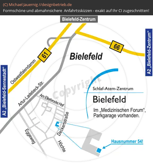 Anfahrtsskizzen erstellen / Wegbeschreibung Bielefeld Deckertstraße   Schlaf-Atem-Zentrum Löwenstein Medical GmbH & Co. KG (503)