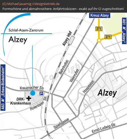 Anfahrtsskizzen erstellen / Wegbeschreibung Alzey (Kreuznacher Straße)   Schlaf-Atem-Zentrum Löwenstein Medical GmbH & Co. KG (506)