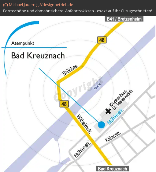 Anfahrtsskizzen erstellen / Wegbeschreibung Bad Kreuznach (Mühlenstraße)   Atempunkt Löwenstein Medical GmbH & Co. KG (508)
