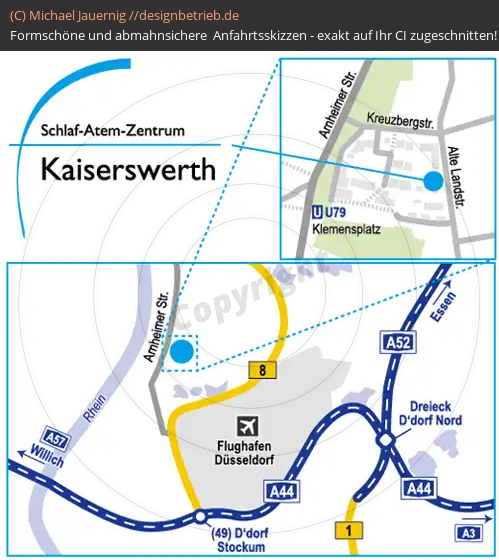 Anfahrtsskizzen erstellen / Wegbeschreibung Düsseldorf Kaiserswerth Alte Landstraße   Schlaf-Atem-Zentrum Löwenstein Medical GmbH & Co. KG (517)