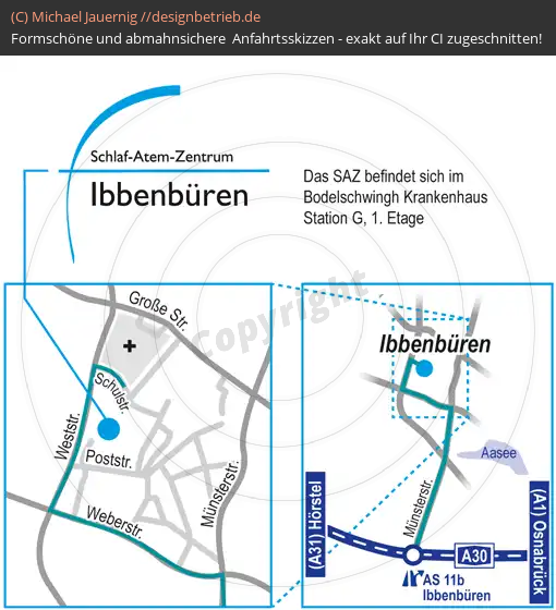 Anfahrtsskizzen erstellen / Wegbeschreibung Ibbenbüren Schulstraße im Bodelschwingh-Krankenhaus   Schlaf-Atem-Zentrum Löwenstein Medical GmbH & Co. KG (521)