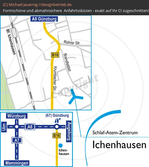 Anfahrtsskizzen erstellen / Wegbeschreibung Ichenhausen Kumbacher Straße   Schlaf-Atem-Zentrum Löwenstein Medical GmbH & Co. KG (522)