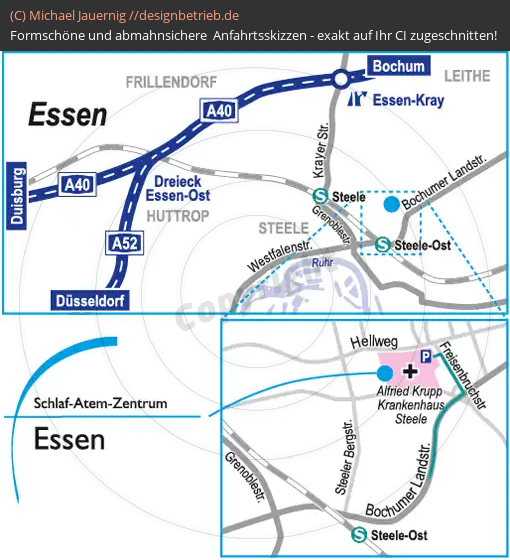 Anfahrtsskizzen erstellen / Wegbeschreibung Essen   Schlaf-Atem-Zentrum | Löwenstein Medical GmbH & Co. KG (555)