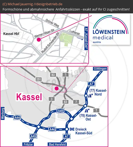 Anfahrtsskizzen erstellen / Wegbeschreibung Kassel   Niederlassung | Löwenstein Medical GmbH & Co. KG (582)