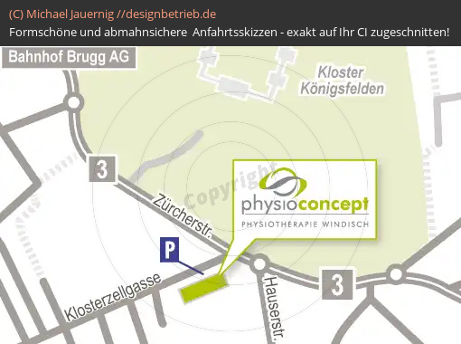 Anfahrtsskizzen erstellen / Wegbeschreibung Windisch / Brugg AG / Schweiz   Physioconceot (CH) (586)
