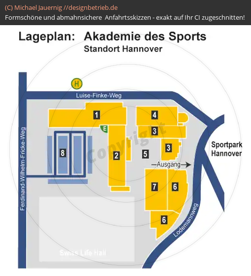Anfahrtsskizzen erstellen / Wegbeschreibung Lageplan Sportpark Hannover   Akademie des Sports (589)