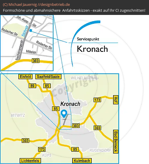 Anfahrtsskizzen erstellen / Wegbeschreibung Kronach   Servicepunkt | Löwenstein Medical GmbH & Co. KG (591)