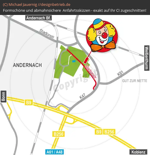 Anfahrtsskizzen erstellen / Wegbeschreibung Andernach   Trampolino Betriebsgesellschaft mbH (598)