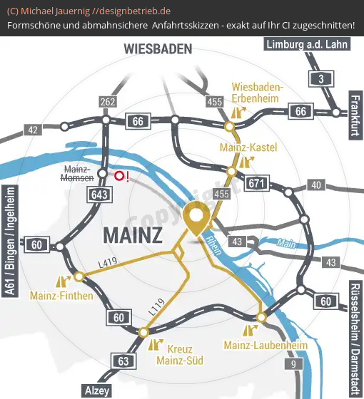 Anfahrtsskizzen erstellen / Wegbeschreibung Mainz (Übersichtskarte)   Mediendesign Waider (602)