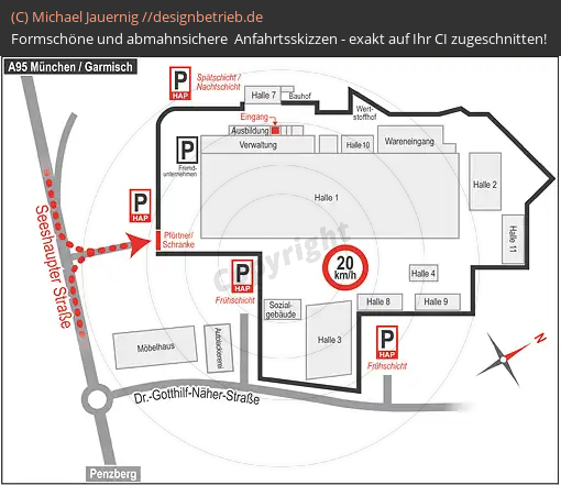 Anfahrtsskizzen erstellen / Wegbeschreibung Penzberg (Lageplan)   HÖRMANN Automotive Penzberg GmbH (604)