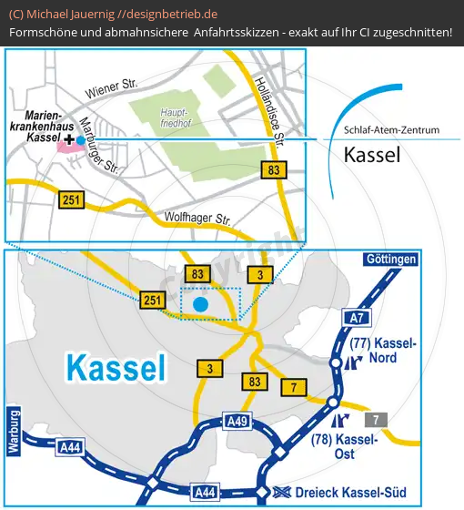 Anfahrtsskizzen erstellen / Wegbeschreibung Kassel   Schlaf-Atem-Zentrum | Löwenstein Medical GmbH & Co. KG (677)