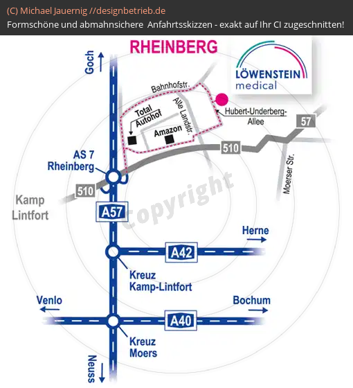 Anfahrtsskizzen erstellen / Wegbeschreibung Rheinberg   Niederlassung | Löwenstein Medical GmbH & Co. KG (680)