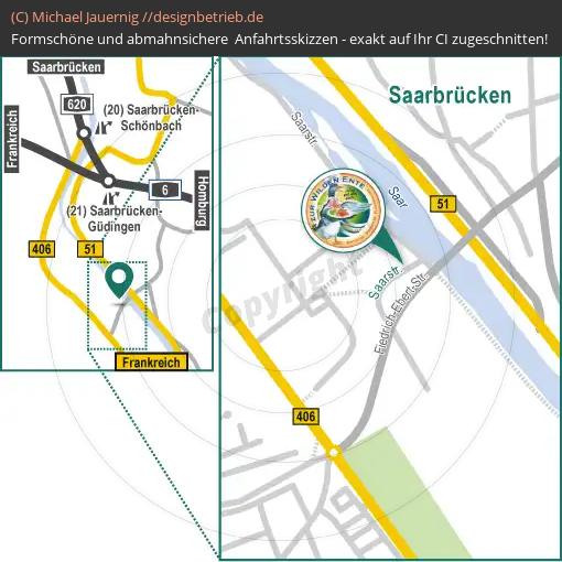 Anfahrtsskizzen erstellen / Wegbeschreibung Saarbrücken Lageplan  \