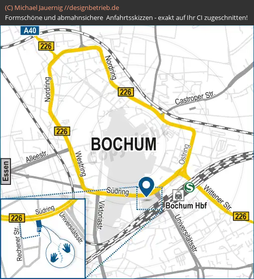 Anfahrtsskizzen erstellen / Wegbeschreibung Bochum Südring 7 Detailkarte Physiotherapie Karimi (704)