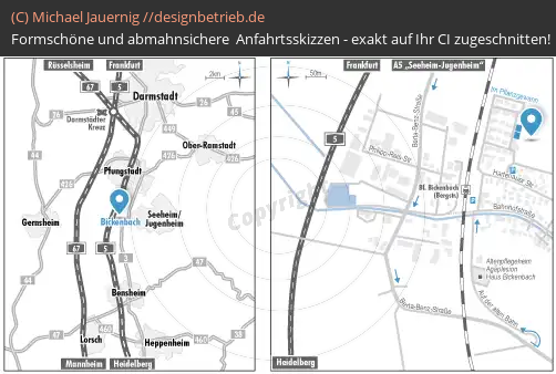 Anfahrtsskizzen erstellen / Wegbeschreibung Bickenbach Pflanzgewann Detailskizze und Übersichtskarte  Dreher & Blasberg Immobiliengesellschaft mbH (710)