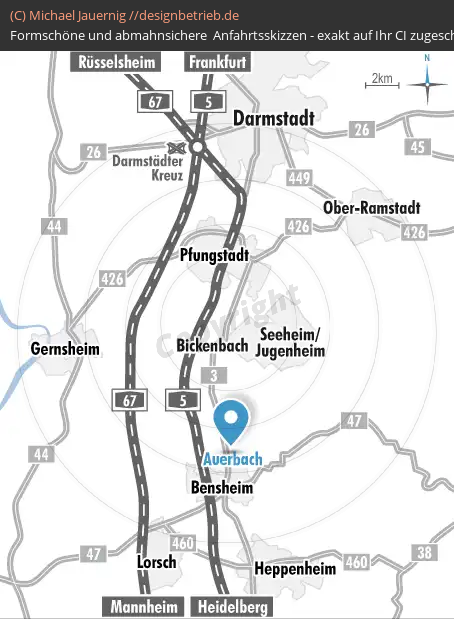 Anfahrtsskizzen erstellen / Wegbeschreibung Bensheim-Auerbach Übersichtskarte  Dreher & Blasberg Immobiliengesellschaft mbH (732)