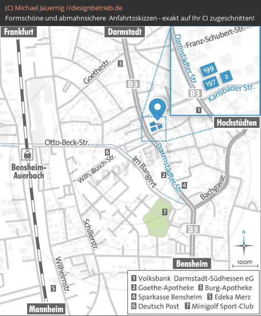 Anfahrtsskizzen erstellen / Wegbeschreibung Bensheim-Auerbach Detailskizze  Dreher & Blasberg Immobiliengesellschaft mbH (733)