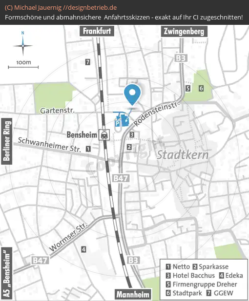 Anfahrtsskizzen erstellen / Wegbeschreibung Bensheim Detailskizze  Dreher & Blasberg Immobiliengesellschaft mbH (735)