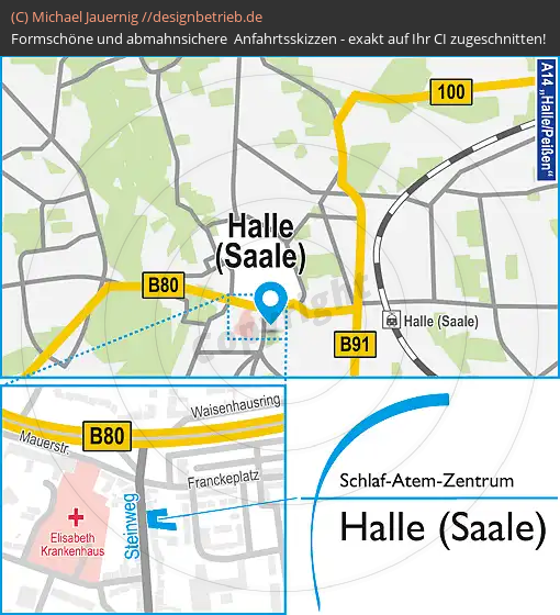 Anfahrtsskizzen erstellen / Wegbeschreibung Halle (Saale)   Schlaf-Atem-Zentrum | Löwenstein Medical GmbH & Co. KG (738)