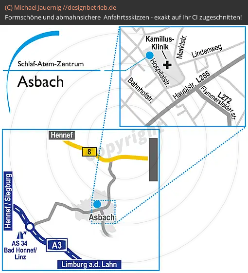 Anfahrtsskizzen erstellen / Wegbeschreibung Asbach Hospitalstraße   Schlaf-Atem-Zentrum | Löwenstein Medical GmbH & Co. KG (747)