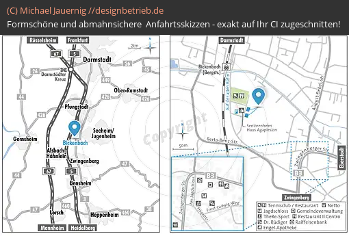 Anfahrtsskizzen erstellen / Wegbeschreibung Bickenbach Auf der alten Bahn   Engelhardt & Cie. Bauunternehmen GmbH (750)