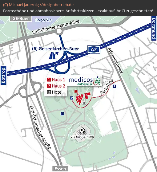 Anfahrtsskizzen erstellen / Wegbeschreibung Gelsenkirchen-Schalke   medicos auf Schalke (763)
