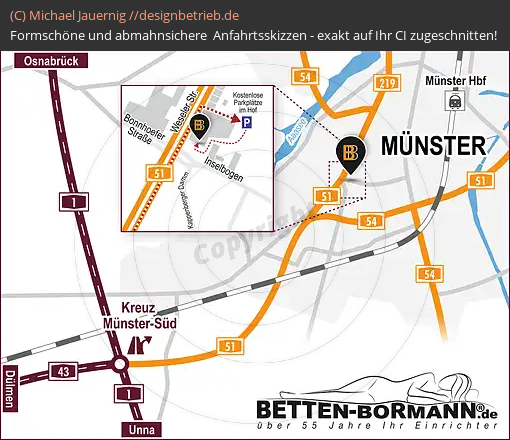 Anfahrtsskizzen erstellen / Wegbeschreibung Münster   Weseler Straße |  Betten Bormann GmbH (782)